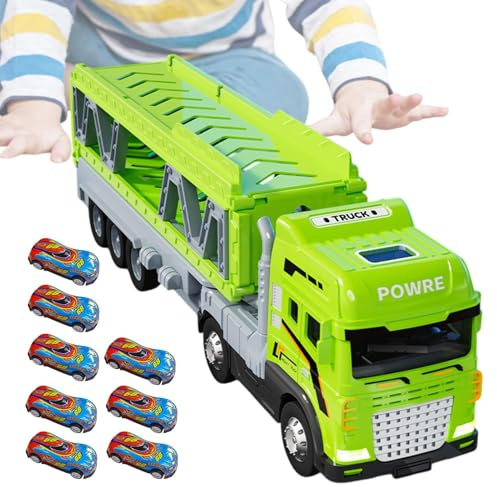 Katapulterad racingbana, 30 x 8 x 7 cm lastbil, uppsättning med åtta bilar, vikbart dubbelt lager, transport, leksaksmetallfordon för pojkar flickor och äldre