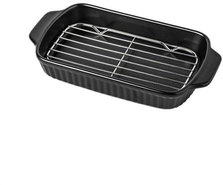 MENGLI-2024 Teglia da forno Griglia in ceramica for uso domestico con rete di drenaggio dell'olio, cottura a doppio orecchio, padella for riso al forno alto valore, può essere una a vapore for(Nero)