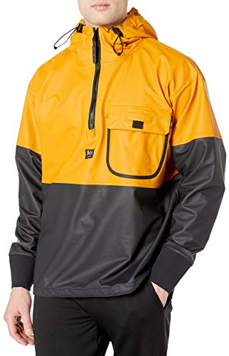 Helly Hansen Roan Anorak Rain Jacket - PVC Waterproof Jacket - Ultralight Packable Rain Gear for Men - Men's Windbreakers - 399 Ochre/Charcoal - Large