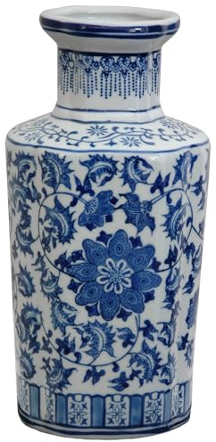 Red Lantern 12 Floral Blue & White Porcelain Vase