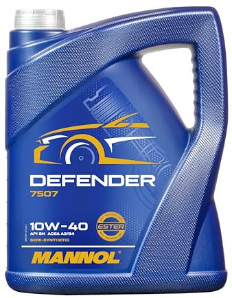 MANNOL Defender Motoröl 10W-40 Teilsynthetisch, 5L - Optimale Leistung & Langlebigkeit für moderne Motoren, MB & VW geeignet