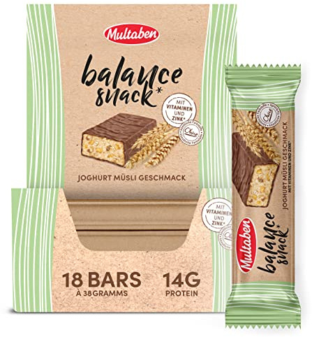 Multaben Balance Snack Joghurt-Müsli Energieriegel, Energy Bar mit Antioxidantien und Vitaminen, Snackriegel mit Joghurt-Müsli Geschmack | 5,4 g Protein pro Riegel – Mit Vitamin B6, C & E – Mit Zink – Eiweißriegel