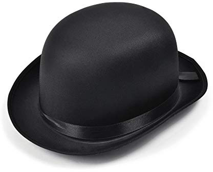 Classic Black Satin Bowler Hat (Pack of 1) - Perfect Accessory for Parties, New Years Eve, World Book Day, Events, Cosplay, & More Halloween Halloween