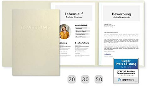 30 Stück SPAR-SET dreiteilige Bewerbungsmappen Creme-Beige in feinster Lederstruktur