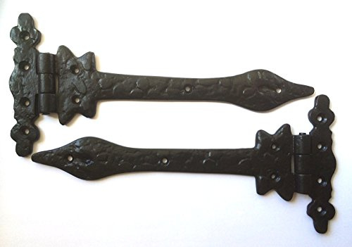Black Antique Ornate Fleur-De-Lys Hinges - 9 (229mm) - 1 Pair