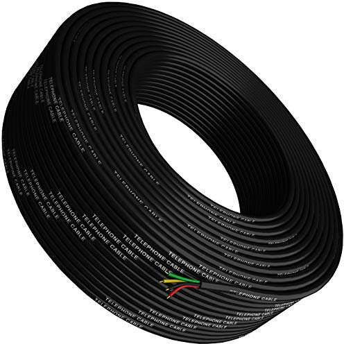 Phone Cable 300ft Rounded Black Roll (100m Long) 4x1/0.4 26 AWG Gauge Solid Wire -Round Telephone Cord Line Extension Bulk Rool Reel -compatible with RJ11 4P4C Crimp End Connector Jack - Tupavco TP802