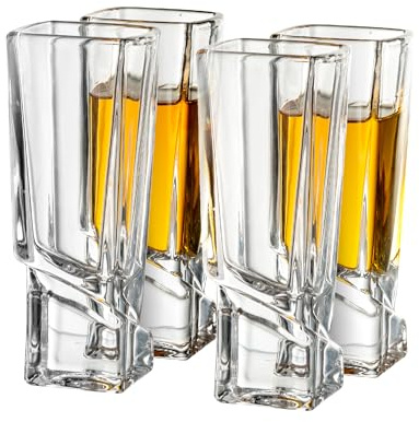 JoyJolt Carre Shot Glasses Square Heavy Base Shot Glass Set Of 4, 1.8-Ounce
