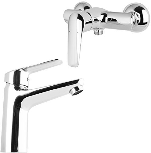 PaulGurkes Venus Armaturen-Set Einhandmischer Design Dusche Duscharmatur mit Anschluss für Brauseschlauch und Waschtischarmatur Wasserhahn für Waschbecken rund klassisch Luftsprudler
