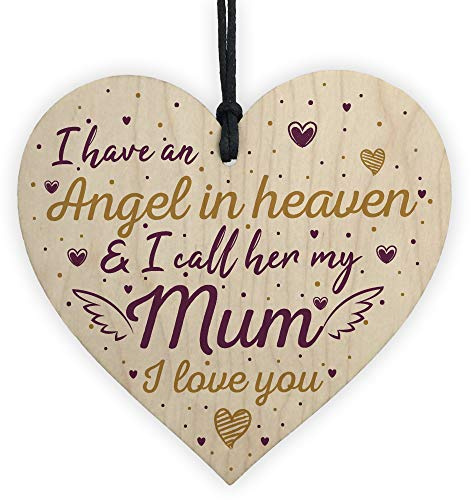 XLD Store Special Angel Mum Heart Shaped Wooden Memorial Grave Plaque Xmas Tree Decoration