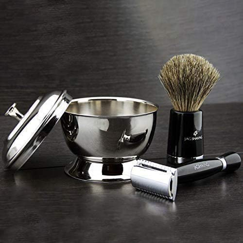 Super Dachs Umgestaltete Klassisch Nassrasur Set Super Dachs & Traditionell Zweiseitiger Rasierhobel + Edelstahl Rasur Schale mit Deckel > Modern Classics für Alle Gentleman