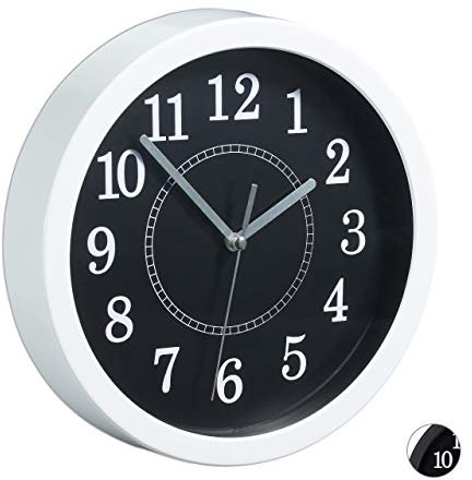 Relaxdays Reloj de Pared, Ø 20 cm, Diseño clásico, A Pilas, Blanco