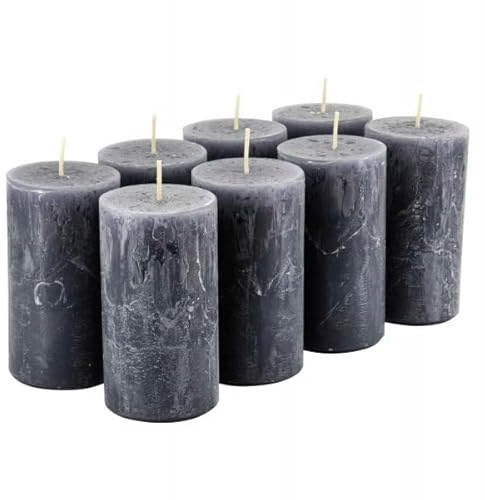 Klocke Kerzen Rustikale Stumpenkerzen – 8 Stück - Wachskerzen/Rustickerzen/Adventskerzen Weihnachten (Anthrazit, Standard: Höhe 11cm / Ø 6cm)