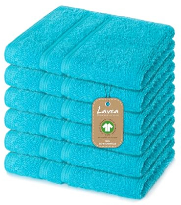 Lavea® 6er Set Seiftuch 30x30 cm – Türkis | 100% Baumwolle, hochwertige Seiftücher und Gästehandtücher, saugstark, waschbar und strapazierfähig – Frottierserie Bali