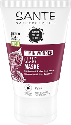 SANTE Naturkosmetik 3 Min Glanz Maske Bio-Birkenblatt & pflanzliches Protein, Intensive Haarkur, Schenkt Glanz und Geschmeidigkeit, Verbesserte Kämmbarkeit, Vegan, 100ml