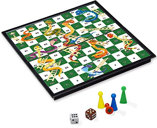 KOKOSUN Jeu de société serpent et échelle - 24,9 cm - Jeu de voyage pliable magnétique - Jouets amusants pour la famille - Cadeau pour enfants et adultes
