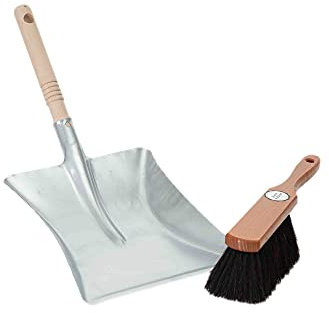 Novaliv Kehrblech Set ROSSHAAR Mischung Handfeger Kehrblechgarnitur Metall Kehrblechbesen weiche Borsten Handbesen Rosshaar Handfeger Klein Handkehrset Kehrblechset Kehrschaufel Feger und Kehrblech