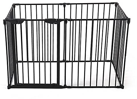 Kids Barrière de Sécurité Extensible Cheminée Grille de Protection avec 1 Porte et 6 Panneaux Longueur Totale 3.7m Barrière de sécurité Grille protection pour animaux Cheminée escalier