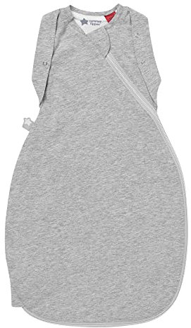 Tommee Tippee Pucksack für Neugeborene, 0–3 m, 1,0 Tog für 20–24 °C, Himmelgrau melierter Schlafsack, weicher baumwollreicher Stoff, gesunde Hüftentwicklung, Reißverschluss von unten nach Oben