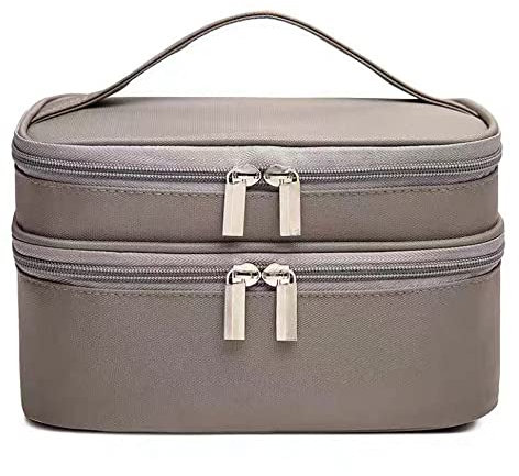 Puhui Kosmetiktasche Kulturtasche Kulturbeutel für Reise Damen Herren Männer Mädchen Portable Wasserdichte Waschtasche Make Up Tasche Schminktasche Oxford Stoff Doppelschicht Zip Große 23x13x15 (grau)