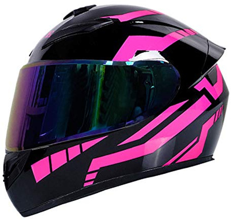 Motorrad Integralhelm mit 3 Linsenoptionen DOT Rollerhelme Motorradtouristenhelm Sturzhelme für Männer & Frauen Tägliches Pendeln (schwarz-rosa Streifen) (C,55~56cm M)