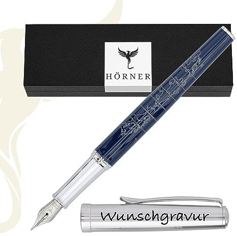 Hörner TERRA- Hochwertiger Füllfederhalter Blau mit Gravur I Premium Geschenkbox I Tinte in Schwarz I Luxus Design I Edel Feder Made in Germany I Attraktiver Stift für Herren und Damen