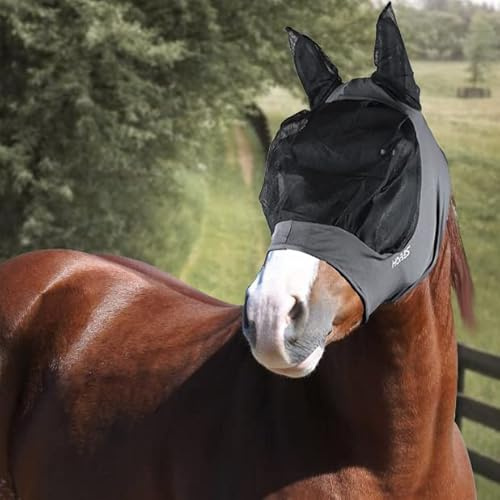 Horses, Fliegenmaske aus Lycra mit Langen Netz Einsatz, Leichte und atmungsaktive Fliegenmaske, behindert Nicht das Sichtfeld des Pferdes, Augen- und Gehörschutz (Shetland, Grau)