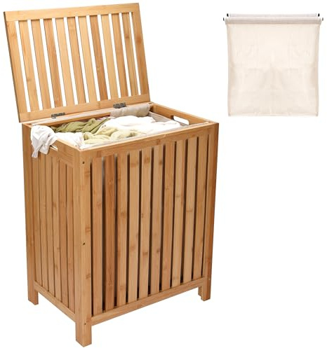 2LB Depot Laundry Hamper - 25x20x13-Inch Waterproof Bamboo Laundry Basket with Lid - Clothes Hamper for Clothes, Versatile Storage for Blankets, Toys, Towels - Suitable for Home Organization -110L