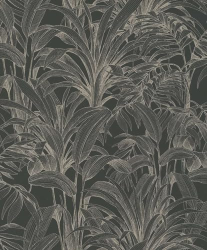 Grandeco Life Papier peint en vinyle de qualité supérieure pour chambre à coucher, cuisine, salle à manger, motif feuilles de yucca, lavable, amovible, écologique, fabriqué en Belgique, 53 cm x 10 m,