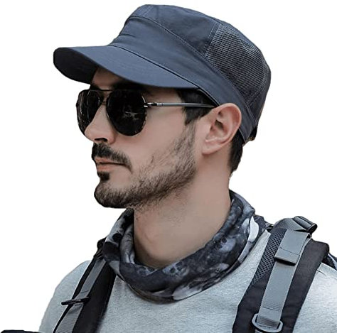 Pyrafox Herren Army Cap: Sommer Schildmütze & Sonnenhut - Männer Military Cuba Basecap, Baseball Schildkappen, Mütze, Hut - Kopfbedeckung für Army & Sommer, Groß Kopf XL XXL 61 62 63 cm grau