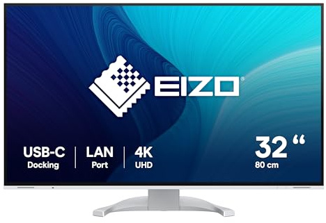 EIZO FlexScan EV3240X-WT 80 cm (31,5 Zoll) Monitor (USB-C (94W PD), DisplayPort, HDMI, USB-Hub, RJ-45 LAN, KVM Switch, 5 ms Reaktionszeit, 3840 x 2160 (4K UHD)) weiß