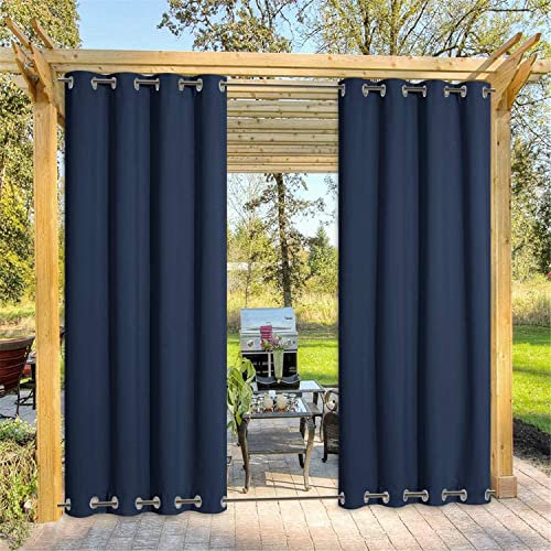 LINGKY Outdoor Vorhang Wetterfest mit Ösen Oben und Unten, Blickdicht Wasserdicht Outdoor Gardine 1 Stück für Garten Terrasse Pavillon Veranda Balkon (1 Stück | 254X244cm(B X H),Marine)