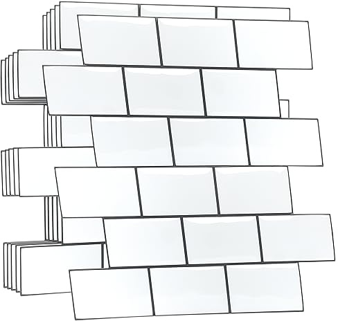 WALPLUS Upgrade Thicker 3D Tile Stickers Peel and Stick Backsplash Splashback Decals Tile Transfer for Kitchen Bathroom Living Room Stick on Tile Waterproof Pure White Grey 40pcs 15.4x30.5cm