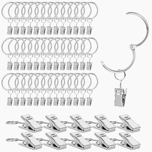 SWTYExt 40 Stück 32mm Gardinenringe mit Clips & 10 Stück Vorhang Clips Metall Vorhang Ringe Stainless Hanging Gardinen Ringe Zum Offnen für Stange für Vorhang Fenster Duschvorhang Wäscheleine