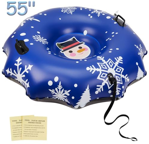 NHOWIN Snow Tube for Adults, 55 Extra Large Snow Sled Inflatable Foldable Made by Cold-Proof and Heavy Duty Material Easy to Carry with Handles Winter Toys for Outdoor
