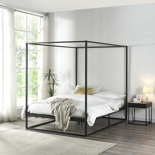 [en.casa] Letto a Baldacchino Letto Francese 140 x 200 cm Struttura Rettangolare in Metallo Nero Stile Classico