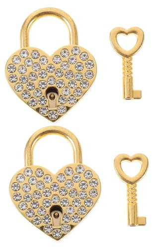 jojofuny 4 Stück Sicherheitsschlösser Paar Wünscht Schloss Altes Metallschloss Tastensperre Kleine Strassschlösser Vorhängeschloss Mit Schlüssel Strass-liebe Legierung Souvenir Herzschloss