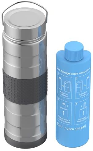 KEKHEALTH Borsa Termica per Insulina 74H 5-7 Penne, Borsa Termica Medicinali, Porta Insulina Termico, Kit Diabetici con Impacchi di Ghiaccio, Tazza Refrigerata per Insulina(Argentato)