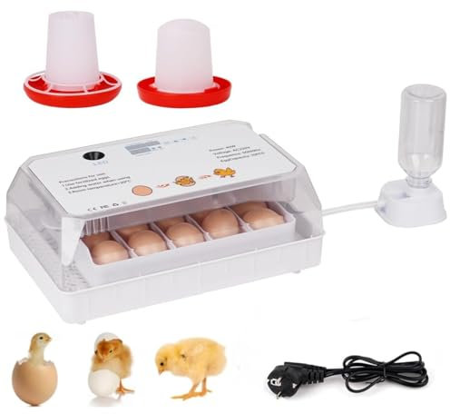 BREUAILY Brutautomat Vollautomatisch 15 Eier 3 In 1 Brutkasten Hühner Inkubator Wachteln mit LED Beleuchtung Automatischem Eierdrehen Automatischer Wasserzugabe Adjustable Egg Tray