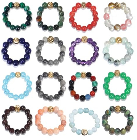 LOOMIKKE 4 mm großer elastischer Seilring im Bohemian-Stil, einfacher Kristallring, Vintage, handgefertigt, elastischer Ring, bunter Perlenring