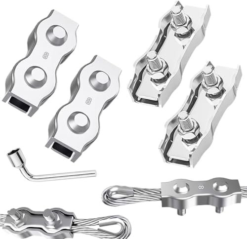 Morsetto Duplex Clip per Fune Metallica Morsetti M8 4pcs per Funi Duplex per Fune di Sartiame Cavo di Tensione Funi Metalliche di Tensionamento (M8)