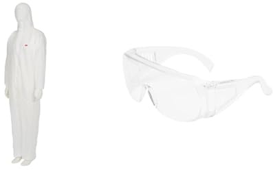3M Combinaison de Sécurité avec Capuchon, en Polypropylène, Blanc, Taille M & Surlunettes de sécurité Visitor 71448-00001M