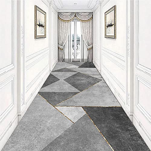 Geometrischer Läuferteppich für den Flur, Breite 60 cm, 70 cm, 80 cm, schmaler Teppich mit rutschfester Rückseite, grauer Teppichläufer für Küche, Flur, Treppe, weiche, strapazierfähige Fußmatte