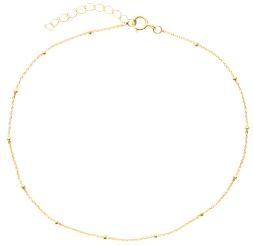 KGX STORES 14k Gold Plated over 925 Sterling Silver Anklet 22.6+3cm with Satellite Beads Adjustable Extension Ankle Chain Ankle Bracelet Women Girls with Jewellery Box (14k Gold Anklet)