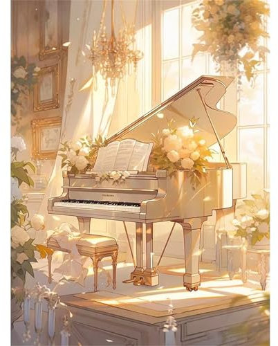 Diamond Painting Sonniges Klavier,Diamond Painting Kits für Erwachsene,5D Landschaft Diamant Painting Bilder DIY Stickerei Kreuzstich Kunst Malerei für Home Wand Dekor Geschenke Vierkant,20x50cm