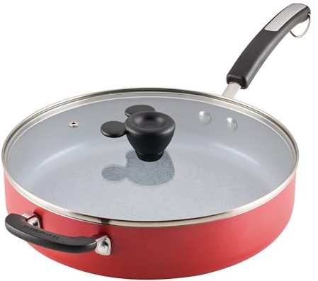 Farberware Disney Bon Voyage Sautépfanne aus Keramik, antihaftbeschichtet, mit Deckel und Hilfsgriff, 4,5 l Sauteuse-Pfanne, Rot