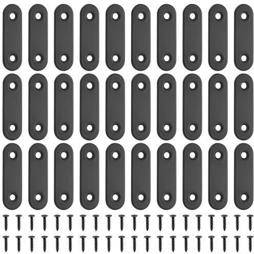 30 Pz Piatte Staffa Angolare Piastra Acciaio Inox, Staffa Piatta Forata Piastra di Giunzione Piatta Nero, Connettore Piastre Piatta Staffe di Riparazione per Mobili Sedie Tavoli Letti(50x16x2 mm)