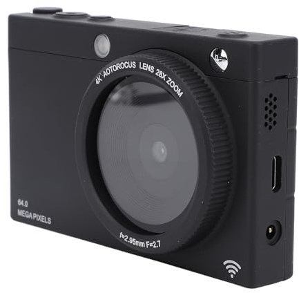 Appareil Photo Numérique HD 64 MP, 4K Zoom Numérique 28X fidélité sans Fil Matériau ABS Caméra Vidéo de Voyage Compacte avec 3 écrans Rabattables Carte SD 32 Go