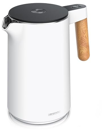 Arendo - Wasserkocher mit Temperatureinstellung - Edelstahl - 45-100 Grad - 1.5 Liter - Doppelwand - BPA frei - Warmhaltefunktion - Teekocher mit Temperaturanzeige - Griff Cool Touch - weiß matt