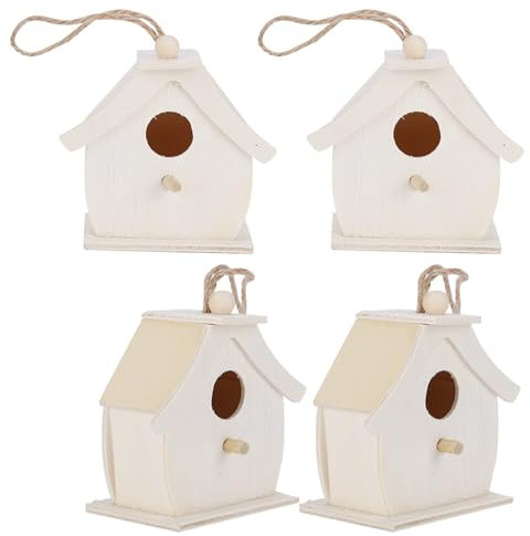 4 Pezzi Mini Casetta per Uccelli in Legno, Uccellini Appesi, Nidi di Uccelli, Ornamenti, Casette per gli Uccellini per Giardino Esterno, Terrazza, Decorazione, Balcone, Cortile
