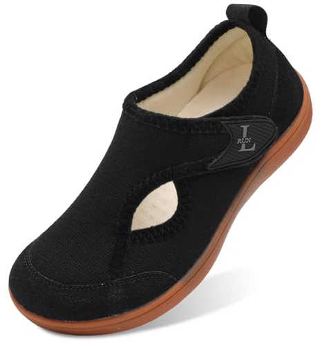 L-RUN Womens Orthopedic Slippers Wide Toe Box Walking Shoes for Swollen Feet Diabetic Slippers for Elderly Black 9 Wide